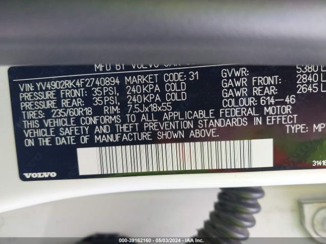 YV4902RK4F2740894 Volvo Xc60 T6