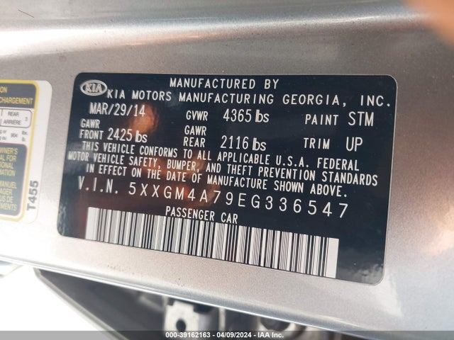 KIA Optima Lx 2014 5XXGM4A79EG336547 Image 9