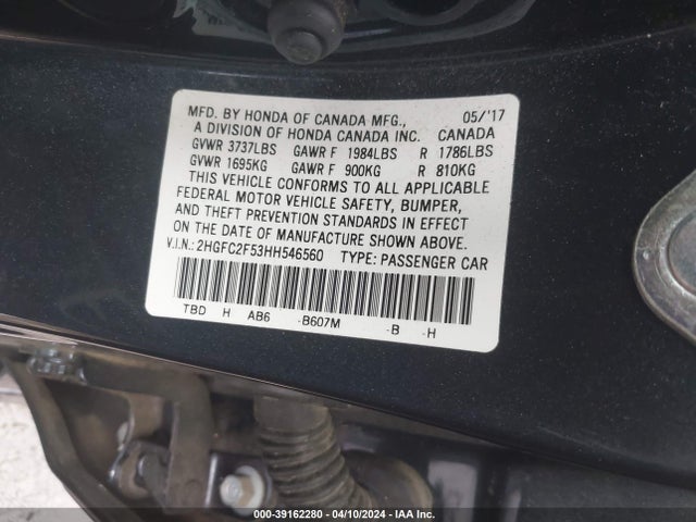 Honda Civic Lx 2017 2HGFC2F53HH546560 Image 9
