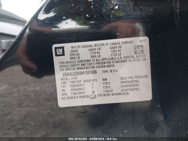 Chevrolet EQUINOX LT 2017 2GNALCEK0H1591686 Image 9