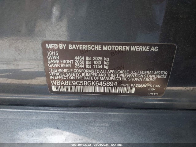 BMW 328I 2016 WBA8E9C58GK645894 Image 9