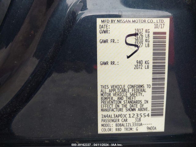 Nissan Altima 2.5 Sv 2018 1N4AL3AP0JC123554 Image 9