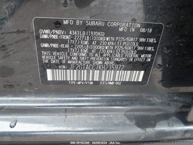 JF2GTACC7KH235972 Subaru Crosstrek 2.0i Premium