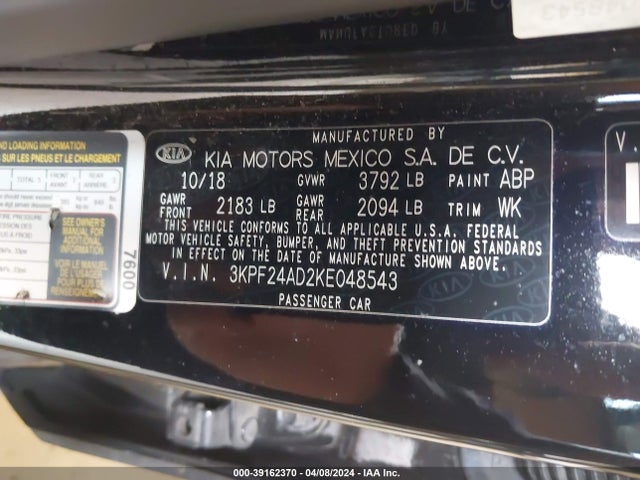 KIA FORTE FE 2019 3KPF24AD2KE048543 Image 9