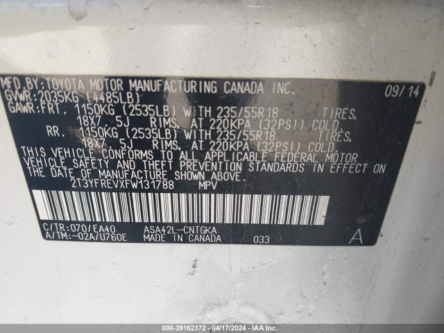 Toyota Rav4 Limited 2015 2T3YFREVXFW131788 Image 9