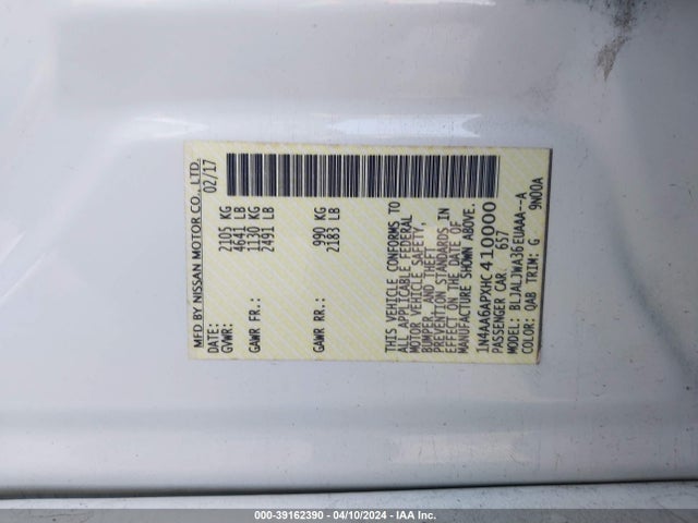 Nissan Maxima 3.5 Sv 2017 1N4AA6APXHC410000 Image 9