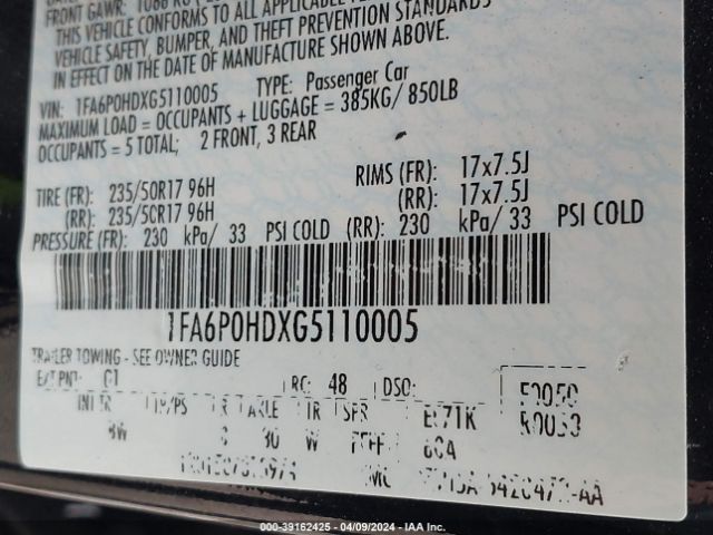 1FA6P0HDXG5110005 Ford FUSION SE