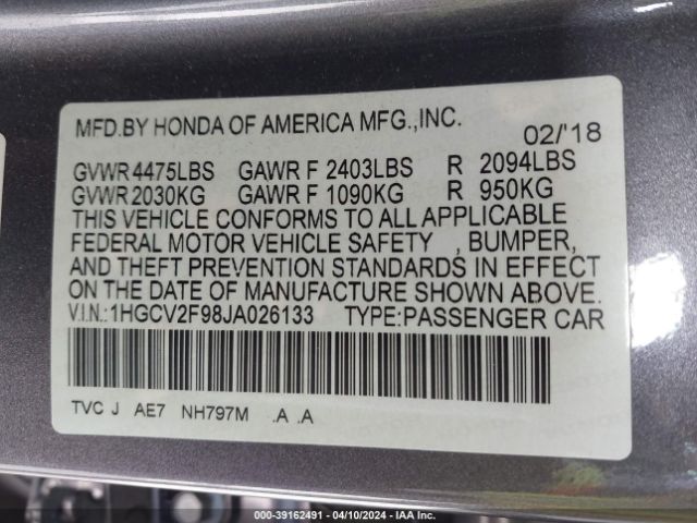 1HGCV2F98JA026133 Honda Accord Touring 2.0t