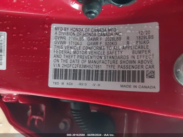 Honda Civic Sport 2021 2HGFC2F83MH527981 Image 9