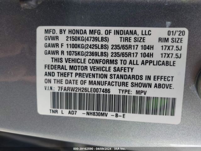 7FARW2H26LE007486 Honda Cr-v Awd Lx