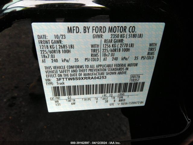 3FTTW8S9XRRA04253 Ford Maverick Lariat