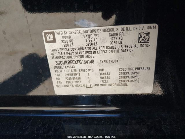3GCUKRECXFG134148 Chevrolet Silverado 1500 1lt