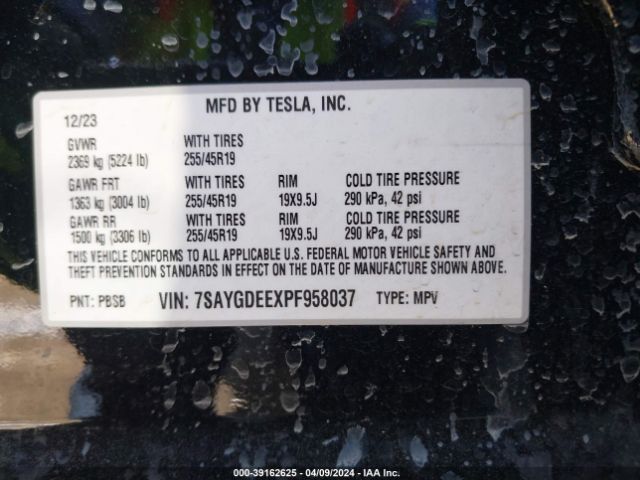 7SAYGDEEXPF958037 Tesla Model Y