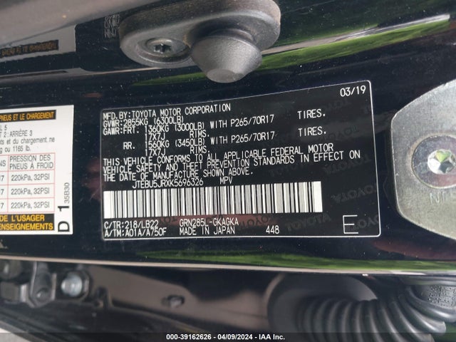 Toyota 4runner Sr5 Premium 2019 JTEBU5JRXK5696326 Image 9