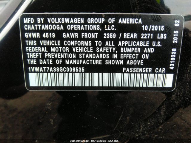 1VWAT7A38GC006535 Volkswagen Passat 1.8t S