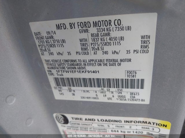 Ford F-150 Fx4 2014 1FTFW1EF1EKF91401 Image 9