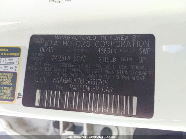 KIA Optima Lx 2015 KNAGM4A76F5661708 Image 9