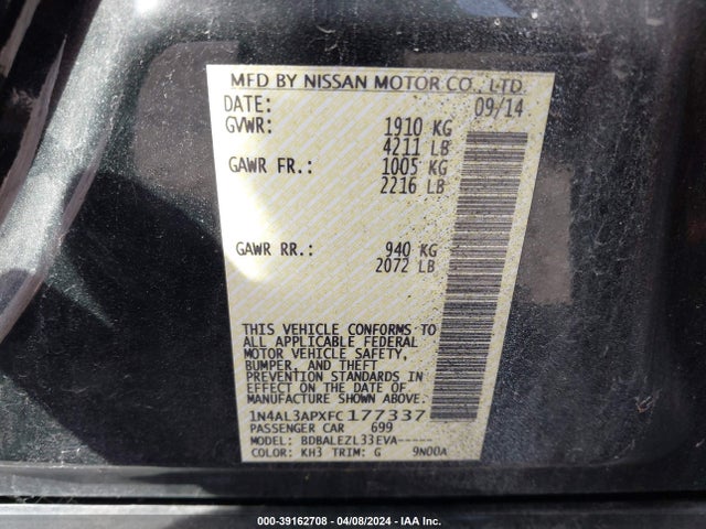Nissan Altima 2.5 S 2015 1N4AL3APXFC177337 Image 9