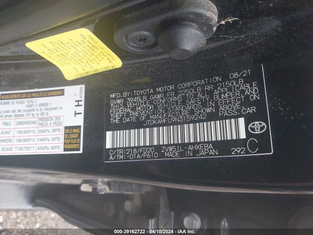 Toyota Prius Le 2022 JTDKAMFU9N3159242 Image 9