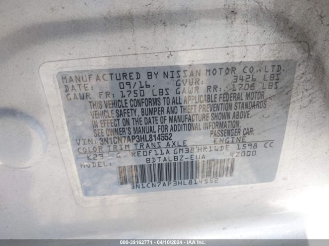 3N1CN7AP3HL814552 Nissan Versa 1.6 S/1.6 S+/1.6 Sl/1.6 Sv