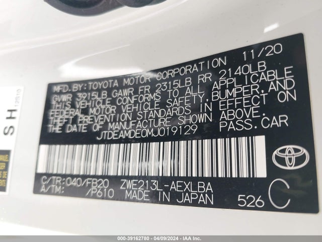 Toyota Corolla Hybrid Le 2021 JTDEAMDE0MJ019129 Image 9