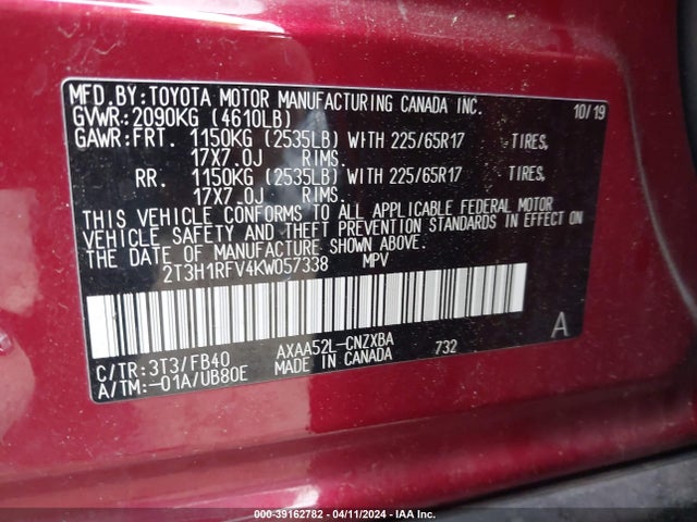 Toyota RAV4 LE 2019 2T3H1RFV4KW057338 Image 9