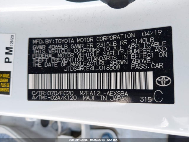 Toyota COROLLA SE 2020 JTDS4RCE4LJ018508 Image 9