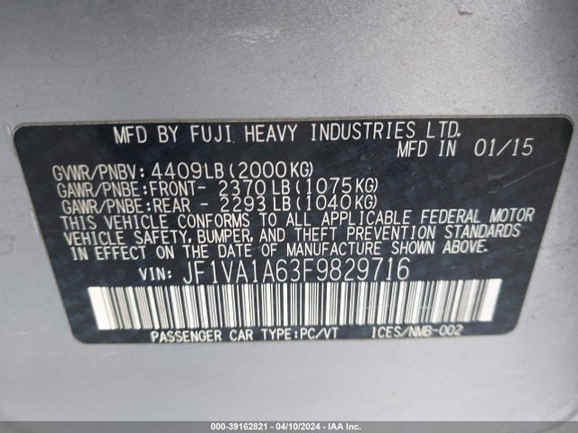Subaru WRX 2015 JF1VA1A63F9829716 Image 9