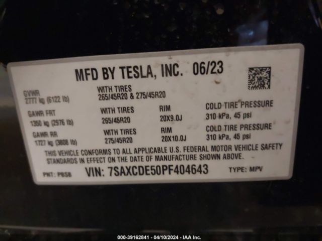 7SAXCDE50PF404643 Tesla Model X Dual Motor All-wheel Drive/standard Range