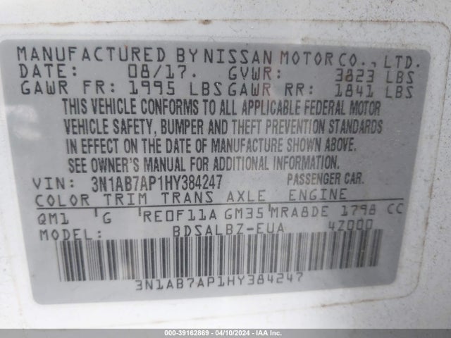 Nissan SENTRA S 2017 3N1AB7AP1HY384247 Image 9