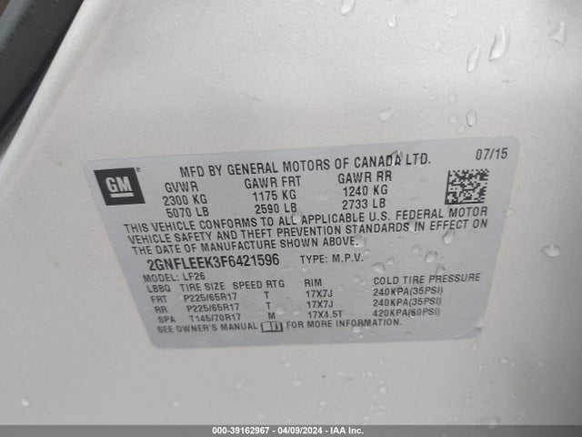 Chevrolet EQUINOX LS 2015 2GNFLEEK3F6421596 Image 9