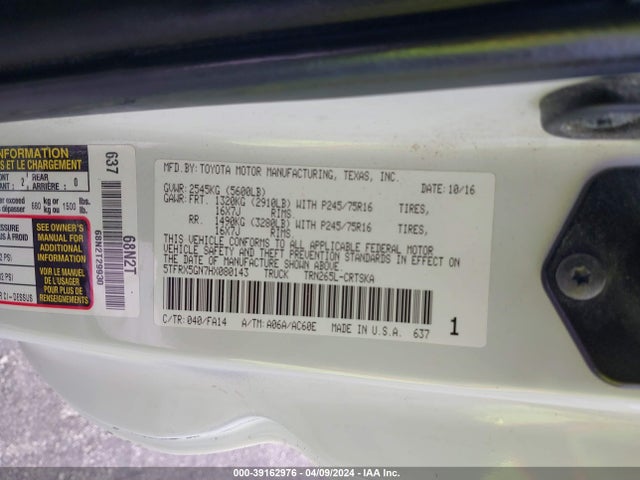 Toyota Tacoma Sr 2017 5TFRX5GN7HX080143 Image 9
