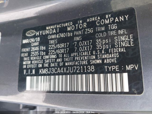 KM8J3CA4XJU721138 Hyundai TUCSON SEL