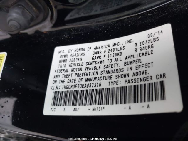 1HGCR3F83EA037516 Honda Accord Ex-l V-6