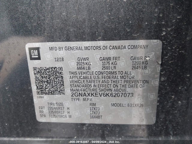 Chevrolet EQUINOX LT 2019 2GNAXKEV6K6207073 Image 9