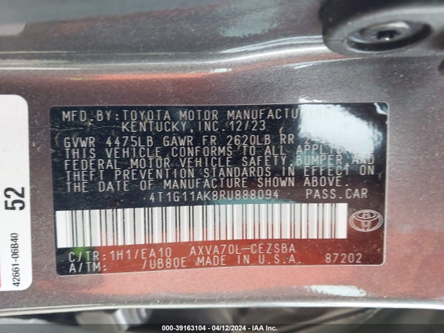4T1G11AK8RU888094 Toyota CAMRY SE
