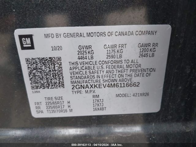 2GNAXKEV4M6116662 Chevrolet Equinox Fwd Lt