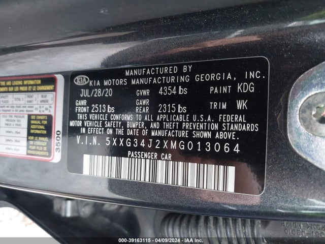 KIA K5 EX 2021 5XXG34J2XMG013064 Image 9