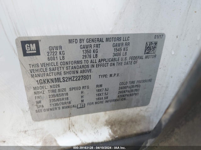 GMC Acadia Slt-1 2017 1GKKNMLS2HZ227801 Image 9
