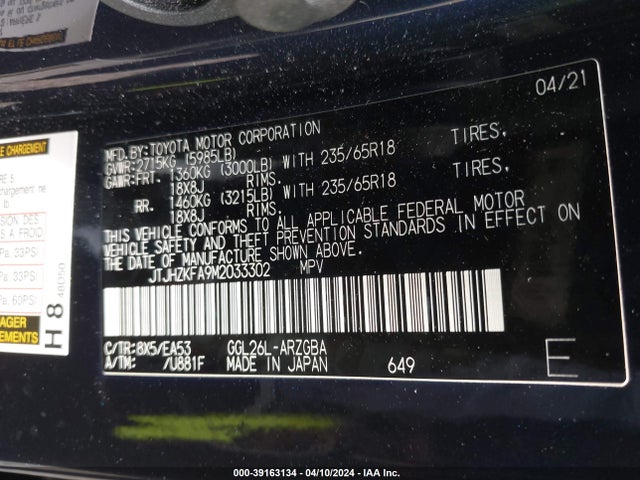 JTJHZKFA9M2033302 Lexus Rx 350l