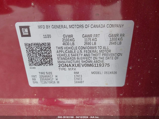 Chevrolet Equinox Awd Lt 2021 2GNAXUEV0M6119375 Image 9