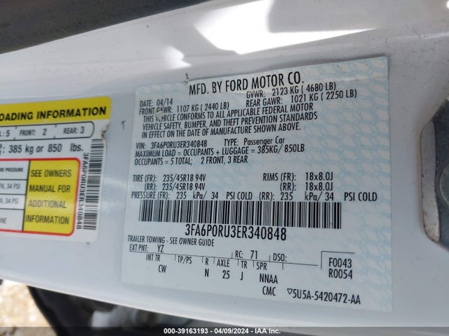 Ford Fusion Hybrid Titanium 2014 3FA6P0RU3ER340848 Image 9