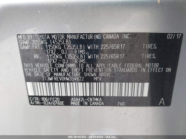 Toyota Rav4 Xle 2017 2T3WFREV0HW354822 Image 9