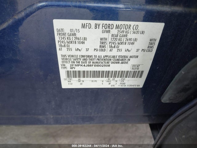 Ford EDGE SEL 2015 2FMPK4J88FBB02508 Image 9