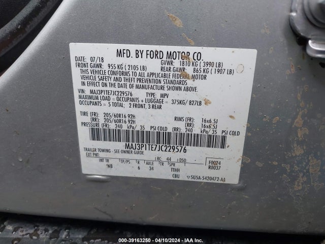 MAJ3P1TE7JC229576 Ford Ecosport Se