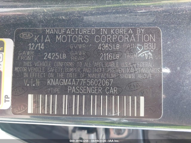 KIA Optima Lx 2015 KNAGM4A77F5602067 Image 9