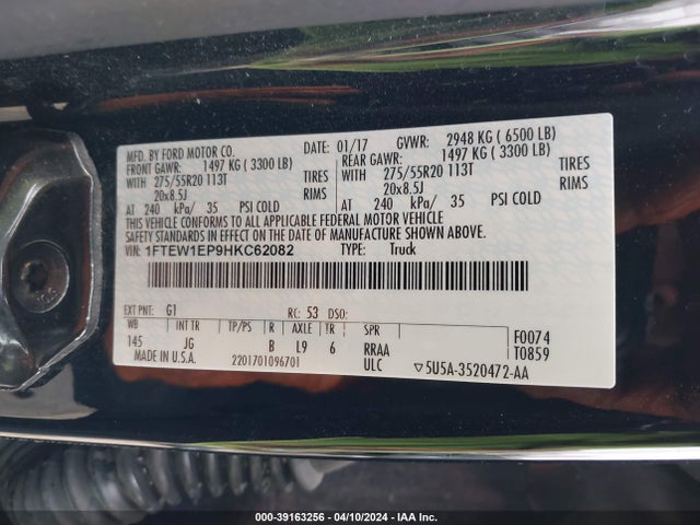 Ford F-150 Xl 2017 1FTEW1EP9HKC62082 Image 9