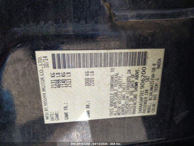 Nissan Maxima 3.5 Sv 2014 1N4AA5AP3EC906200 Image 9