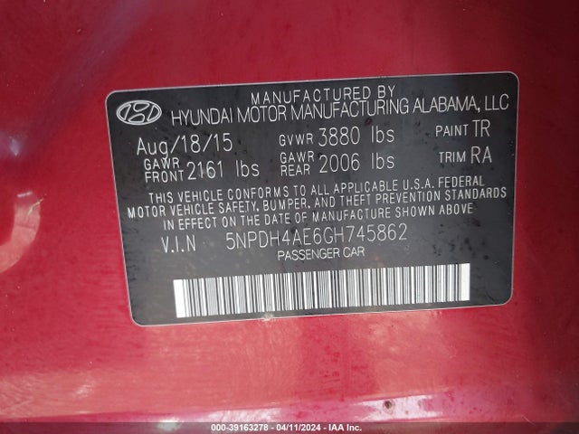Hyundai ELANTRA SE 2016 5NPDH4AE6GH745862 Image 9