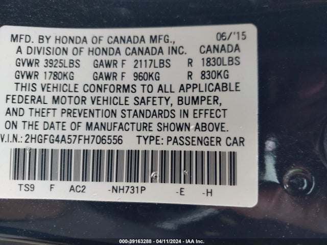 Honda CIVIC SI 2015 2HGFG4A57FH706556 Image 9